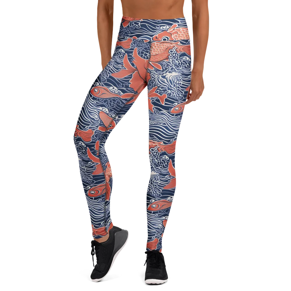 Navy Koi on Yoga Leggings — Front