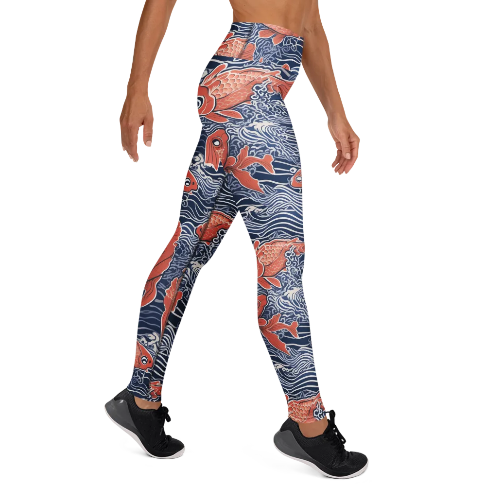 Navy Koi on Yoga Leggings — Right