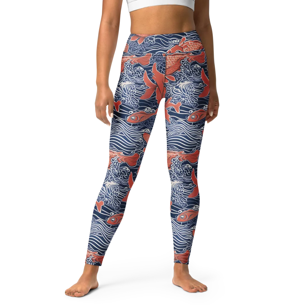 Navy Koi on Yoga Leggings — Front