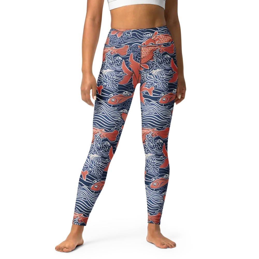 Navy Koi on Yoga Leggings — Front