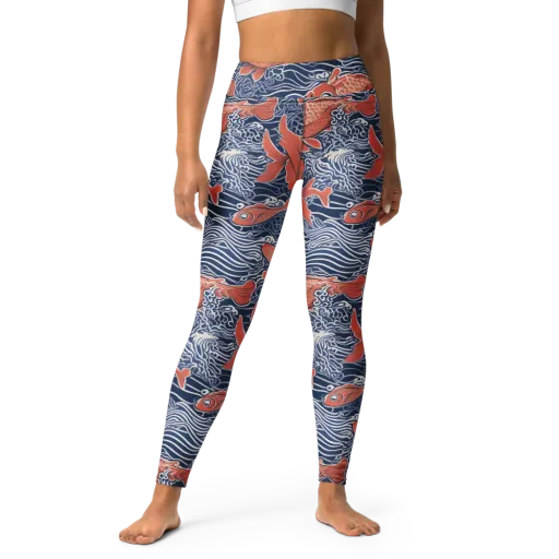 Navy Koi on a Yoga Leggings