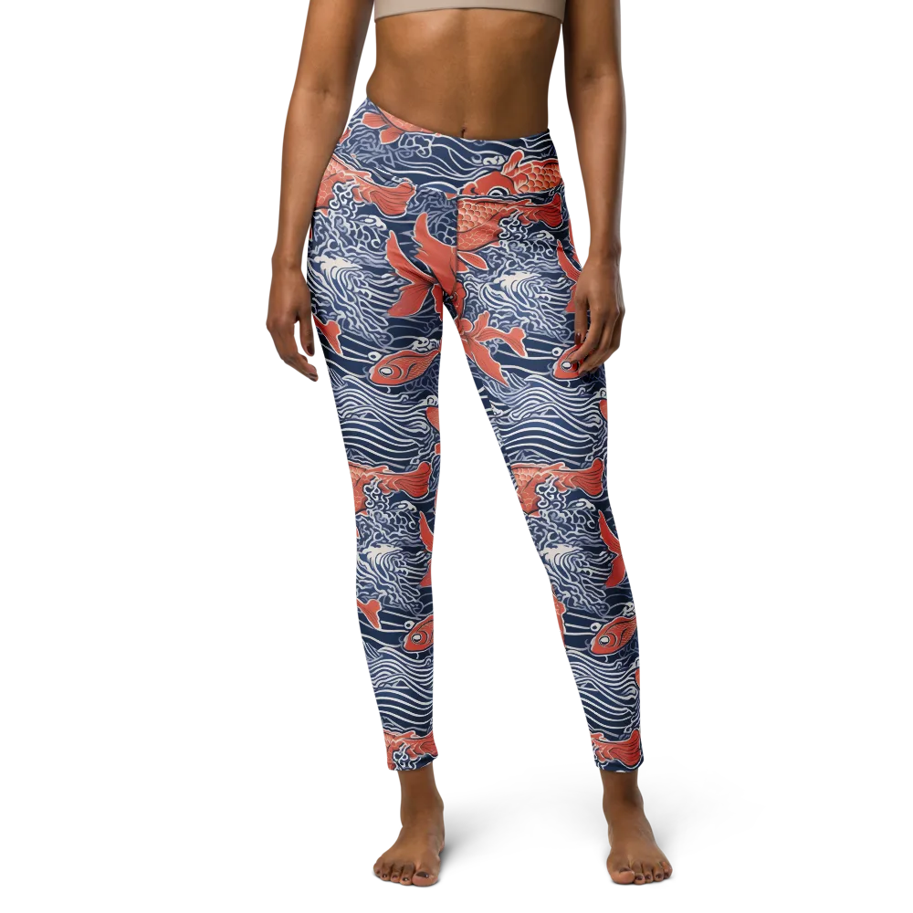 Navy Koi on Yoga Leggings — Front