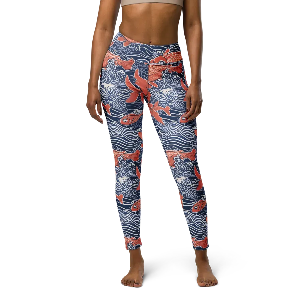 Navy Koi on Yoga Leggings — Front