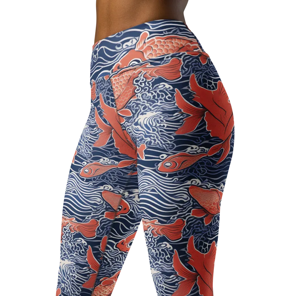 Navy Koi on Yoga Leggings — Left Front
