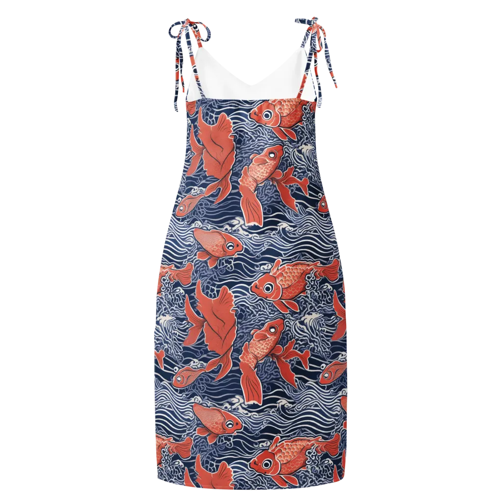 Navy Koi on Slip Dress — Back