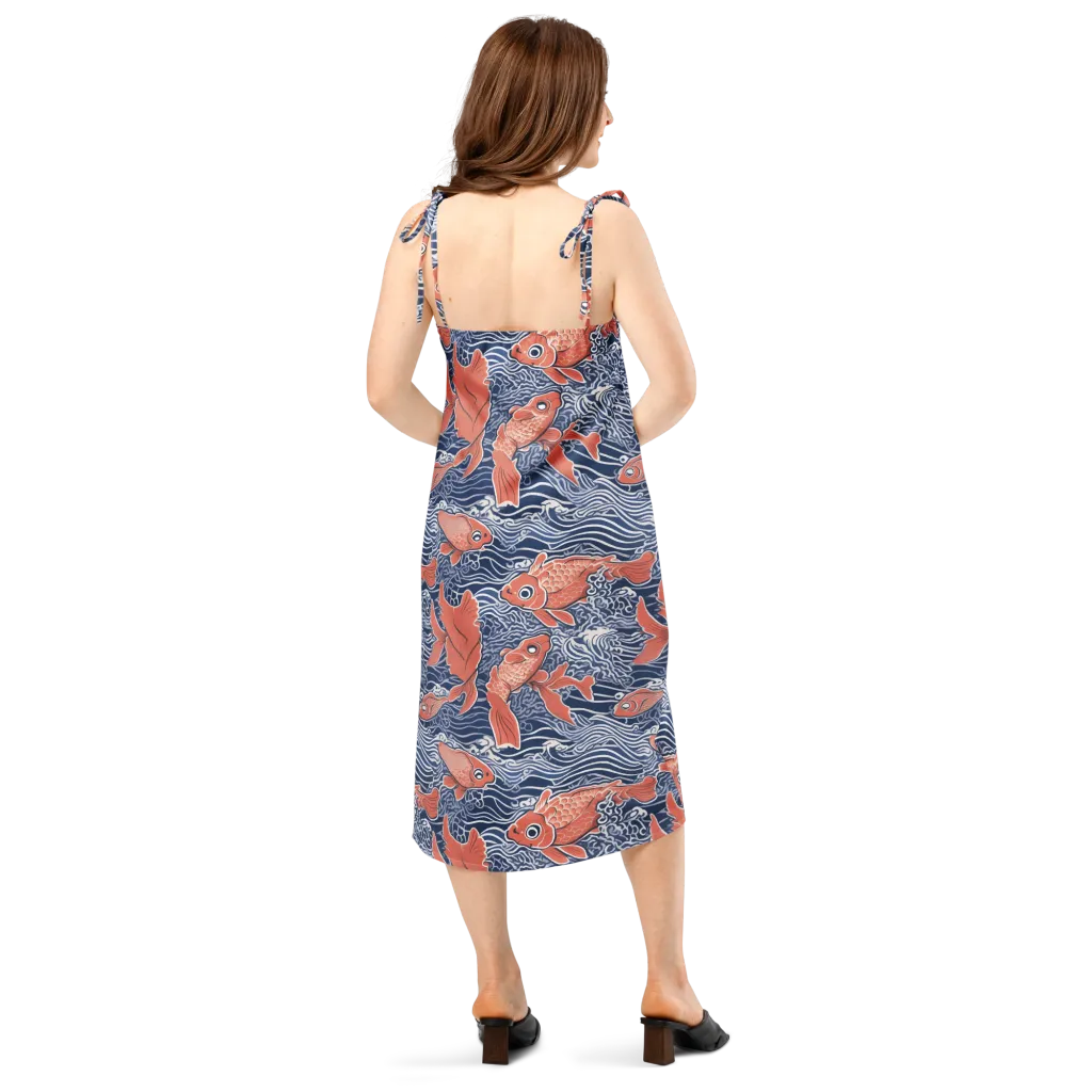 Navy Koi on Slip Dress — Back