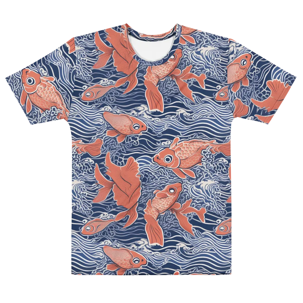 Navy Koi on Men's Cotton Crew Neck T-Shirt — Front
