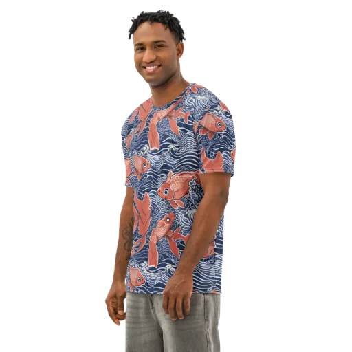 Navy Koi on a Men's Cotton Crew Neck T-Shirt