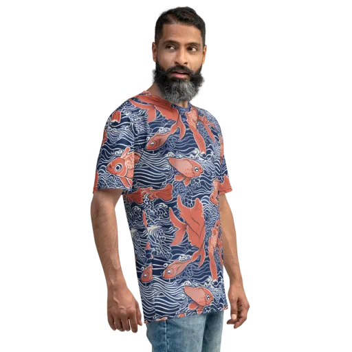 Navy Koi on a Men's Crew Neck T-Shirt