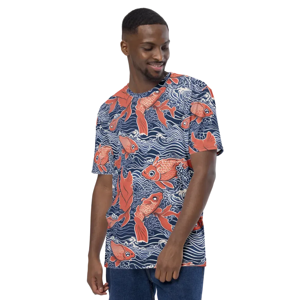 Navy Koi on Men's Crew Neck T-Shirt — Left