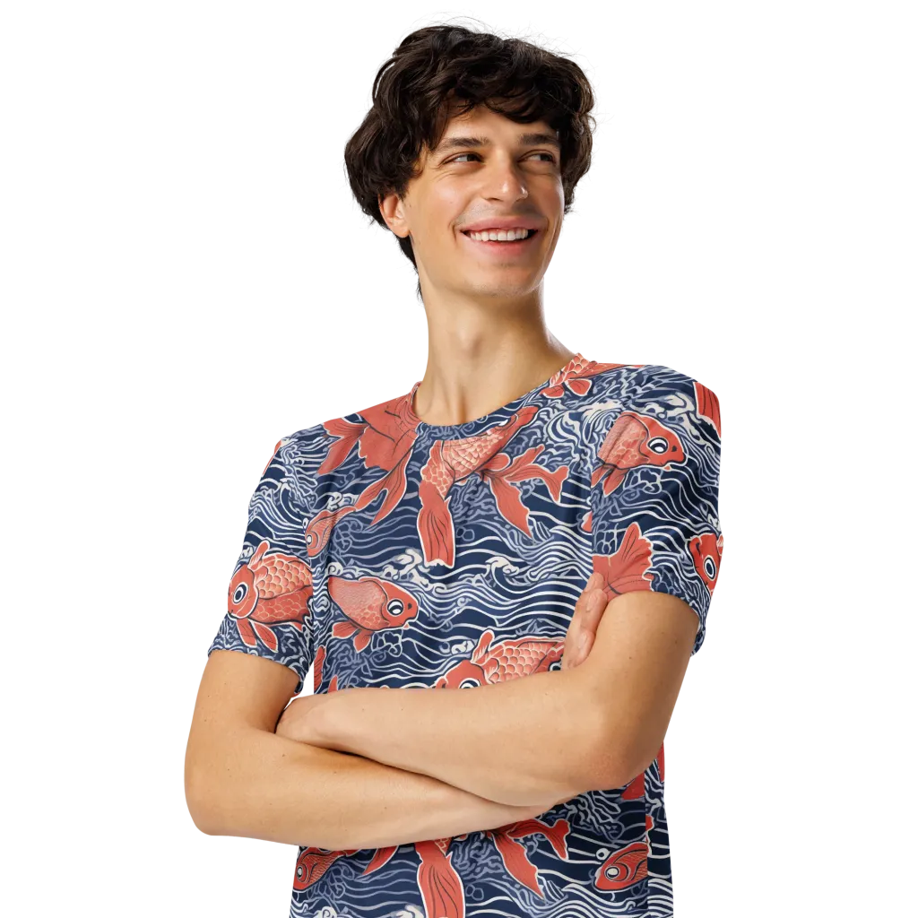 Navy Koi on Men's Crew Neck T-Shirt — Left Front