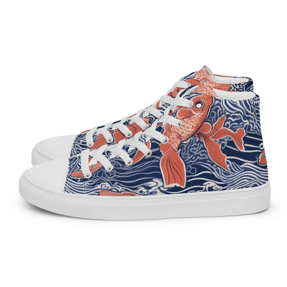 Navy Koi on Men's High Top Canvas Shoes — Left