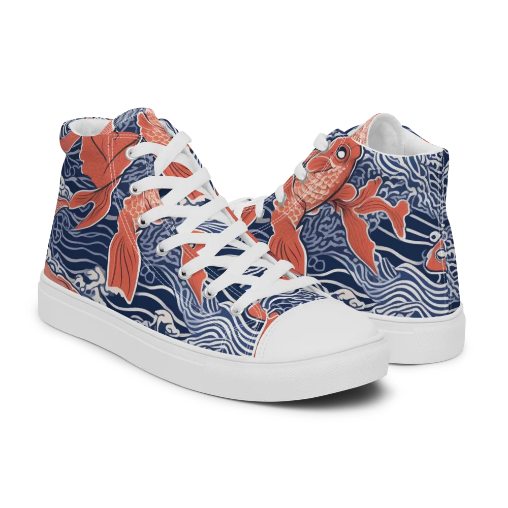 Navy Koi on Men's High Top Canvas Shoes — Right