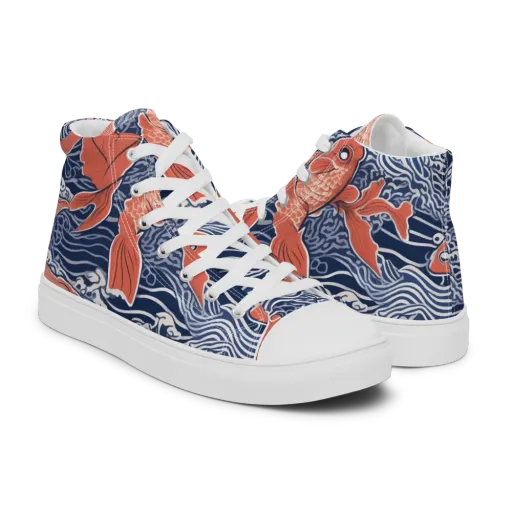 Navy Koi on a Men's High Top Canvas Shoes