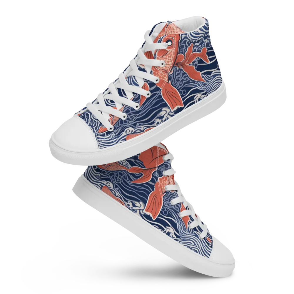Navy Koi on Men's High Top Canvas Shoes — Front