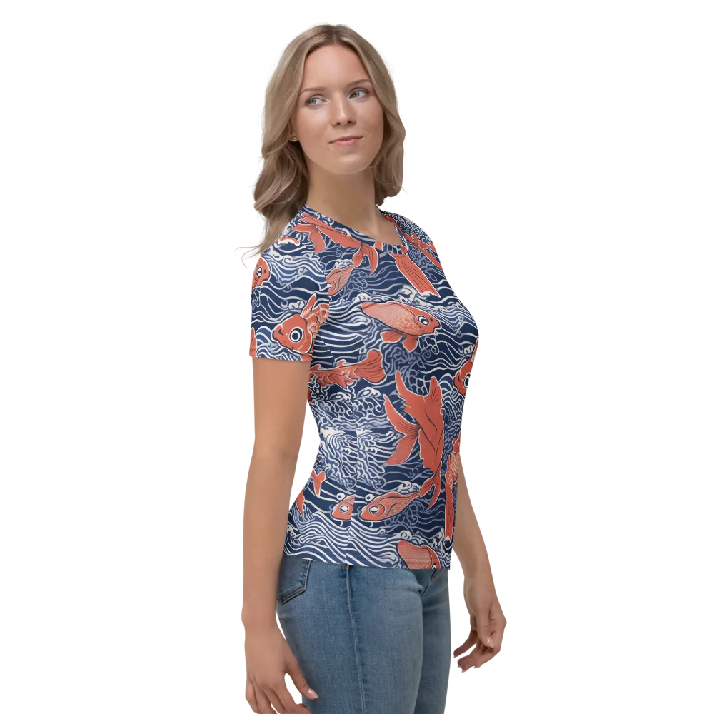 Navy Koi on Women's Crew Neck T-Shirt — Right