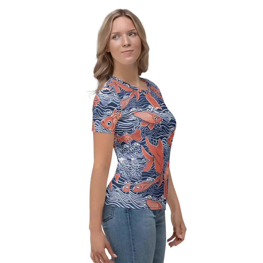 Navy Koi on Women's Crew Neck T-Shirt — Right