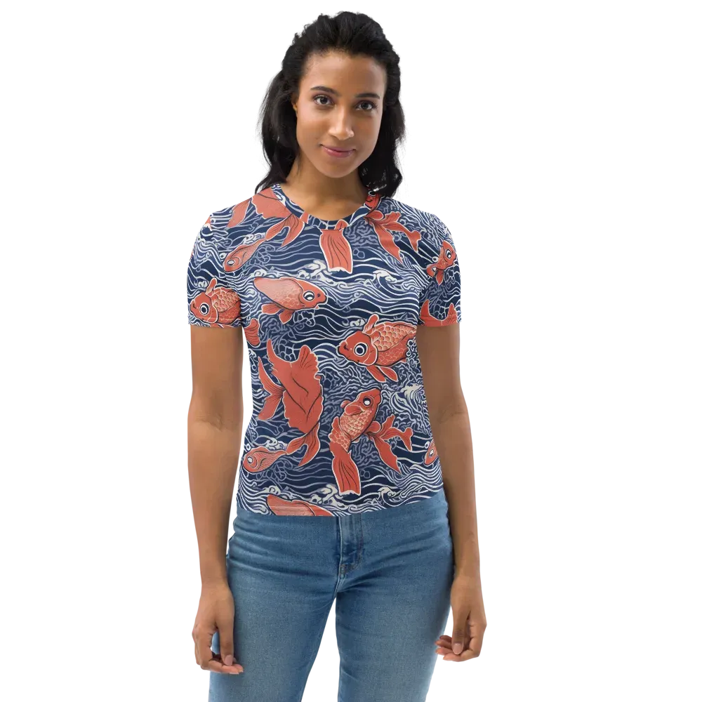 Navy Koi on Women's Crew Neck T-Shirt — Front