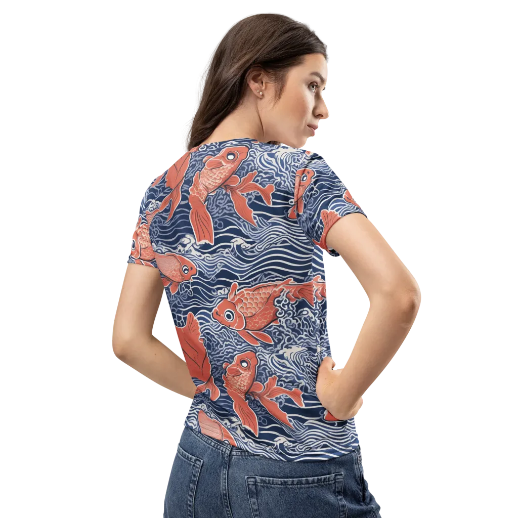 Navy Koi on Women's Crew Neck T-Shirt — Back