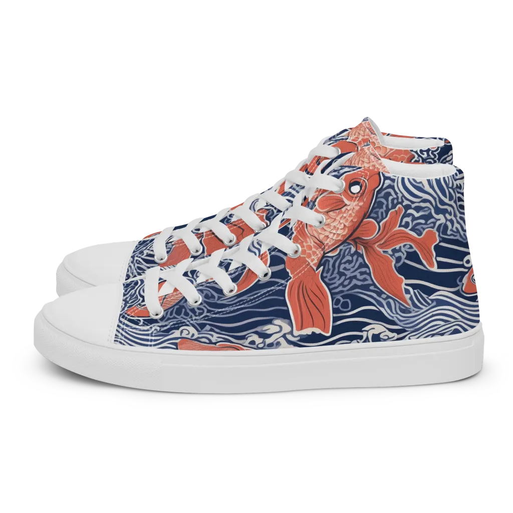 Navy Koi on Women's High Top Canvas Shoes — Left