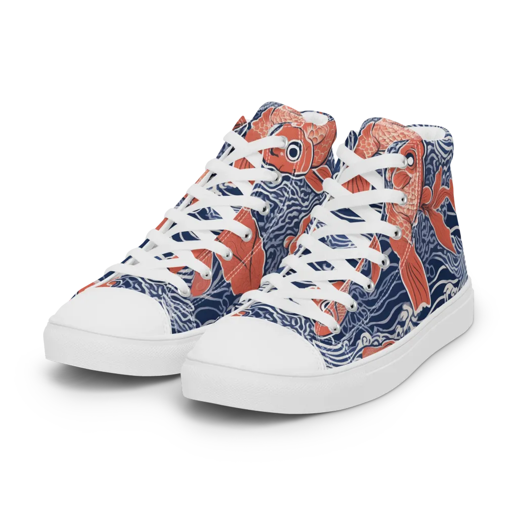 Navy Koi on Women's High Top Canvas Shoes — Left Front