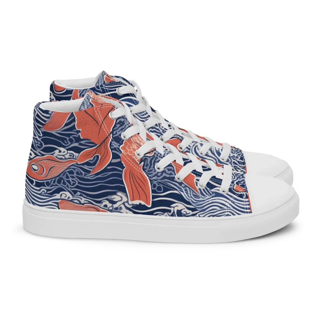 Navy Koi on Women's High Top Canvas Shoes — Right