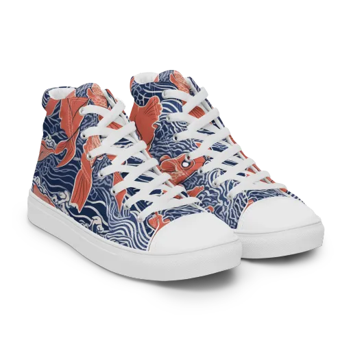 Navy Koi on a Women's High Top Canvas Shoes