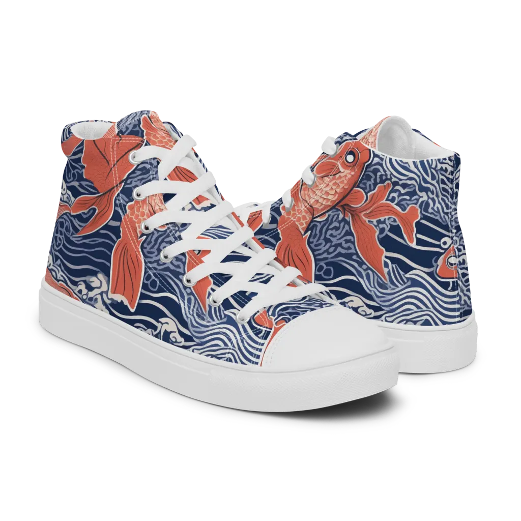 Navy Koi on Women's High Top Canvas Shoes — Right