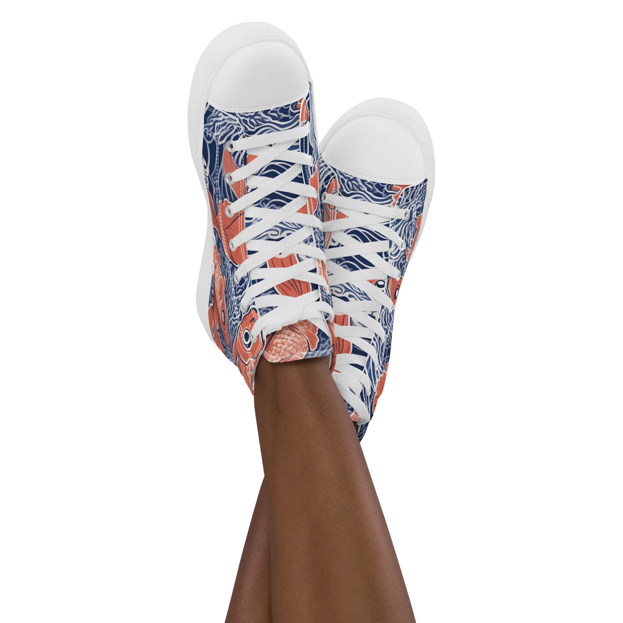 Navy Koi on Women's High Top Canvas Shoes — Front