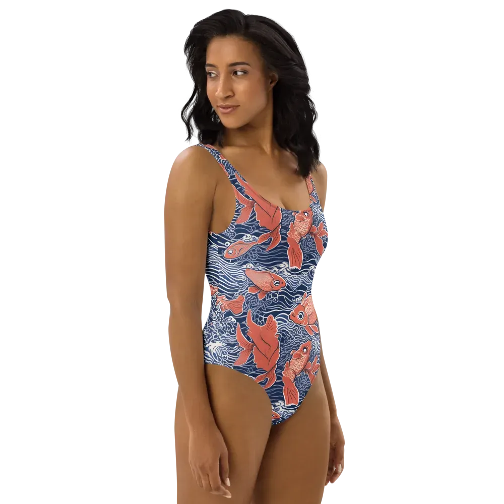 Navy Koi on One-Piece Swimsuit — Right