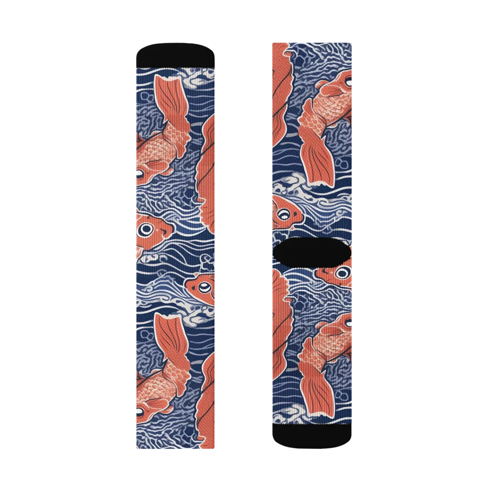 Navy Koi on Socks — Left Sock