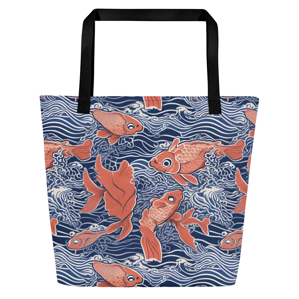 Navy Koi on Large Tote Bag W/ Pocket — Front