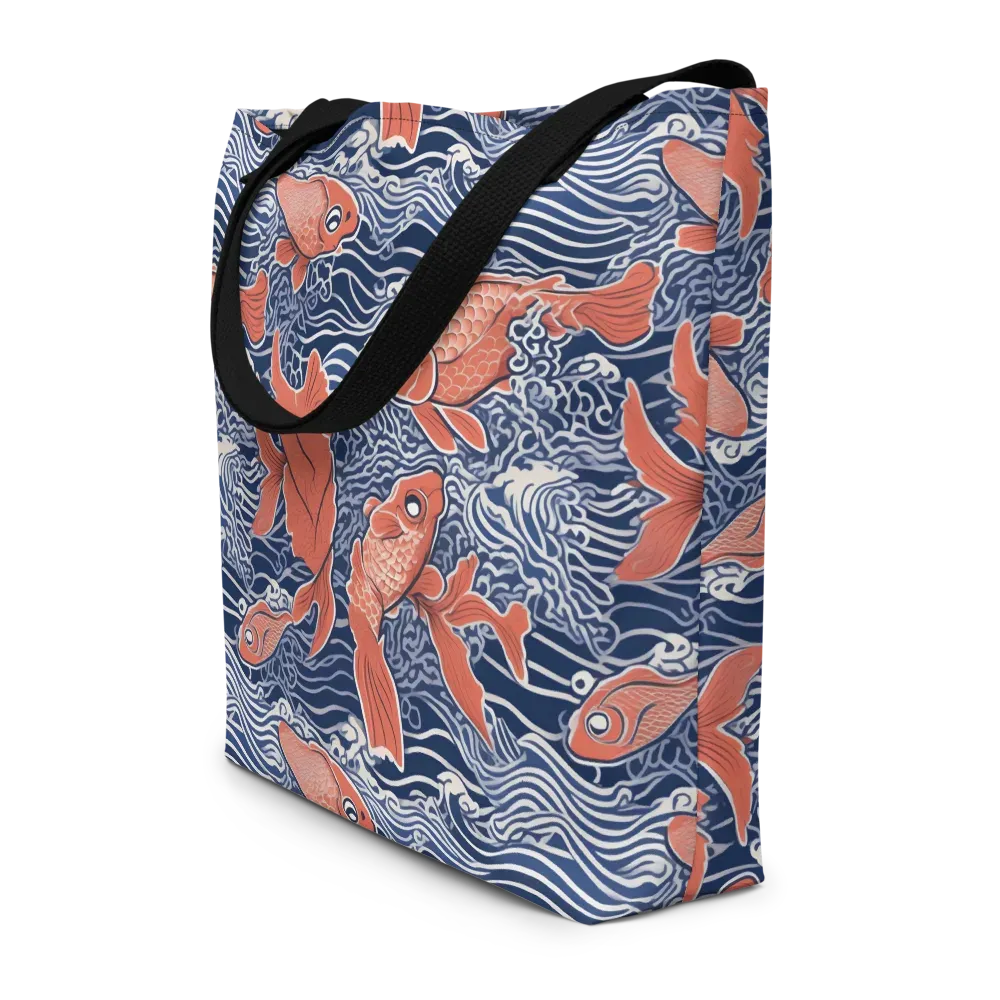 Navy Koi on Large Tote Bag W/ Pocket — Front