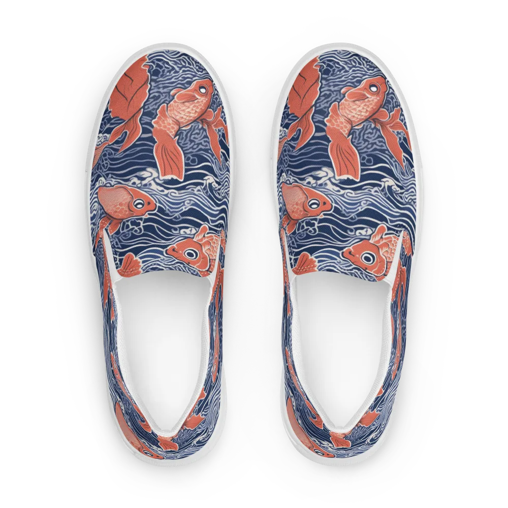 Navy Koi on Women's Slip-On Canvas Shoes — Front