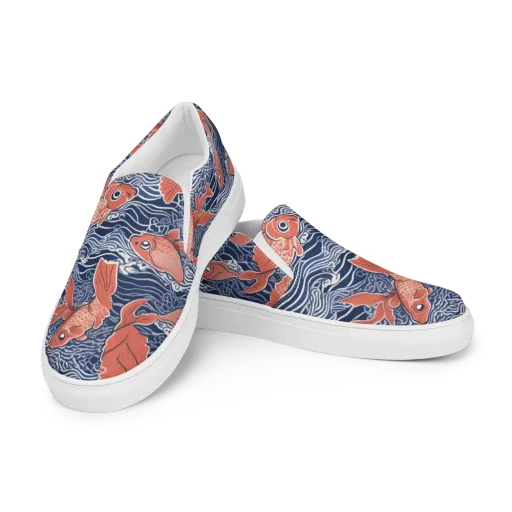 Navy Koi on a Women's Slip-On Canvas Shoes