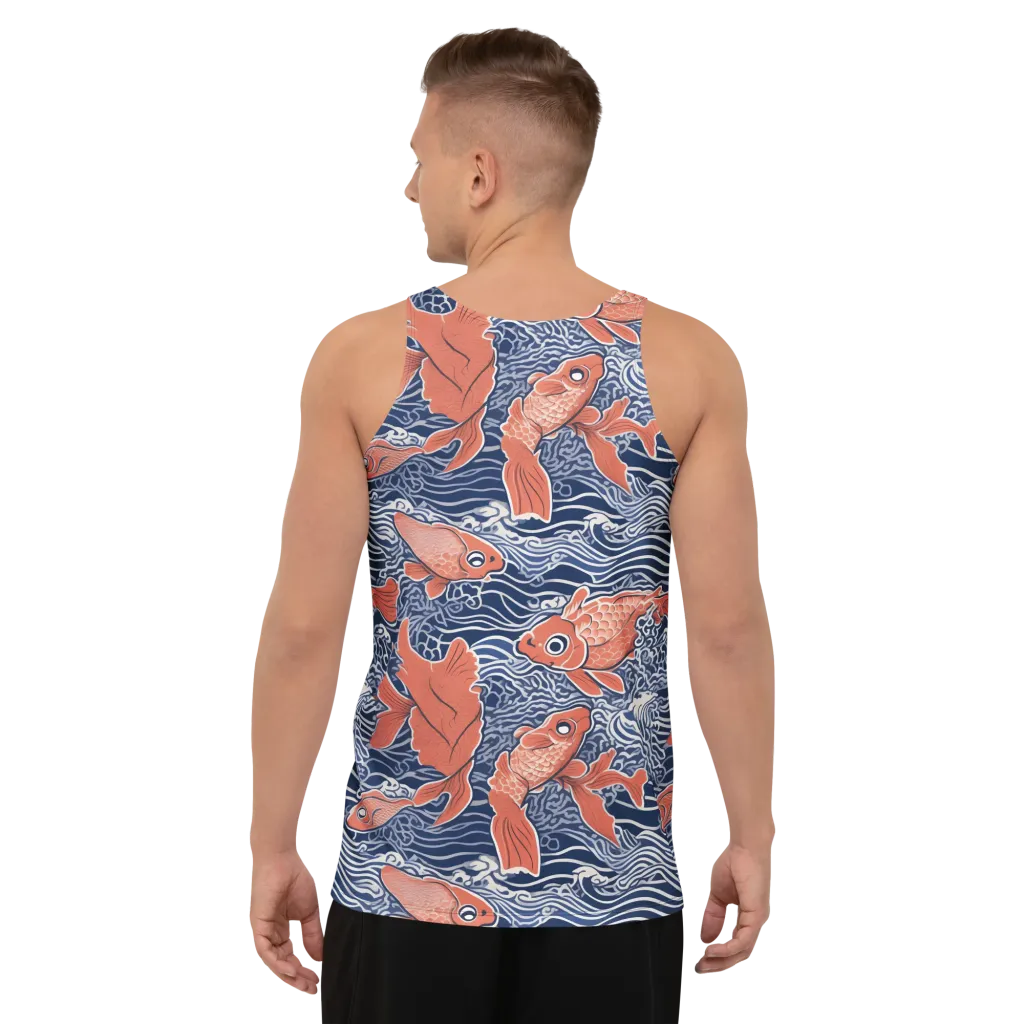Navy Koi on Men's Tank Top — Back