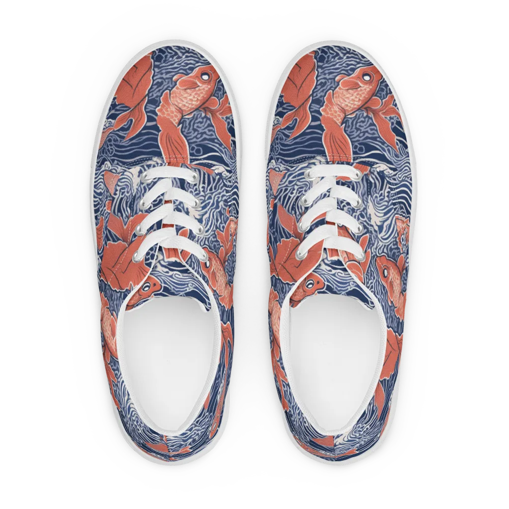 Navy Koi on Men's Lace-Up Canvas Shoes — Front