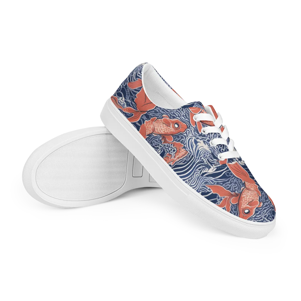 Navy Koi on Men's Lace-Up Canvas Shoes — Right Front