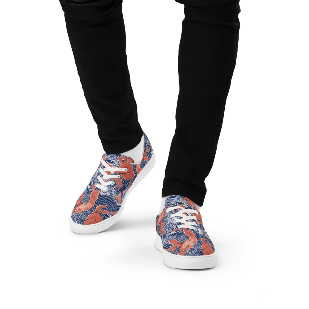Navy Koi on Men's Lace-Up Canvas Shoes — Front