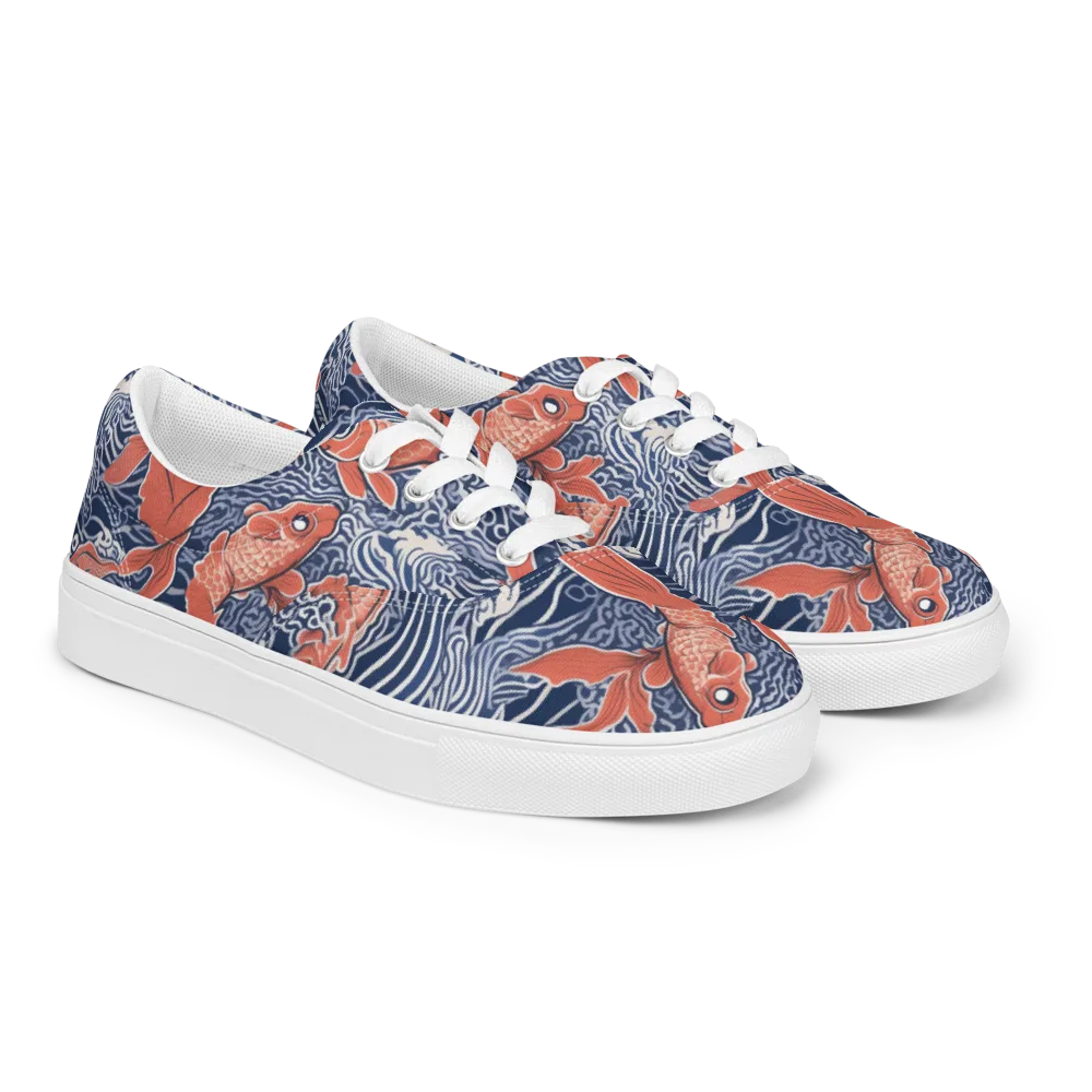 Navy Koi on Men's Lace-Up Canvas Shoes — Right Front