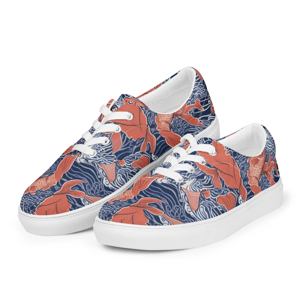 Navy Koi on Men's Lace-Up Canvas Shoes — Left Front