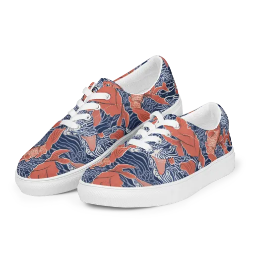 Navy Koi on a Men's Lace-Up Canvas Shoes