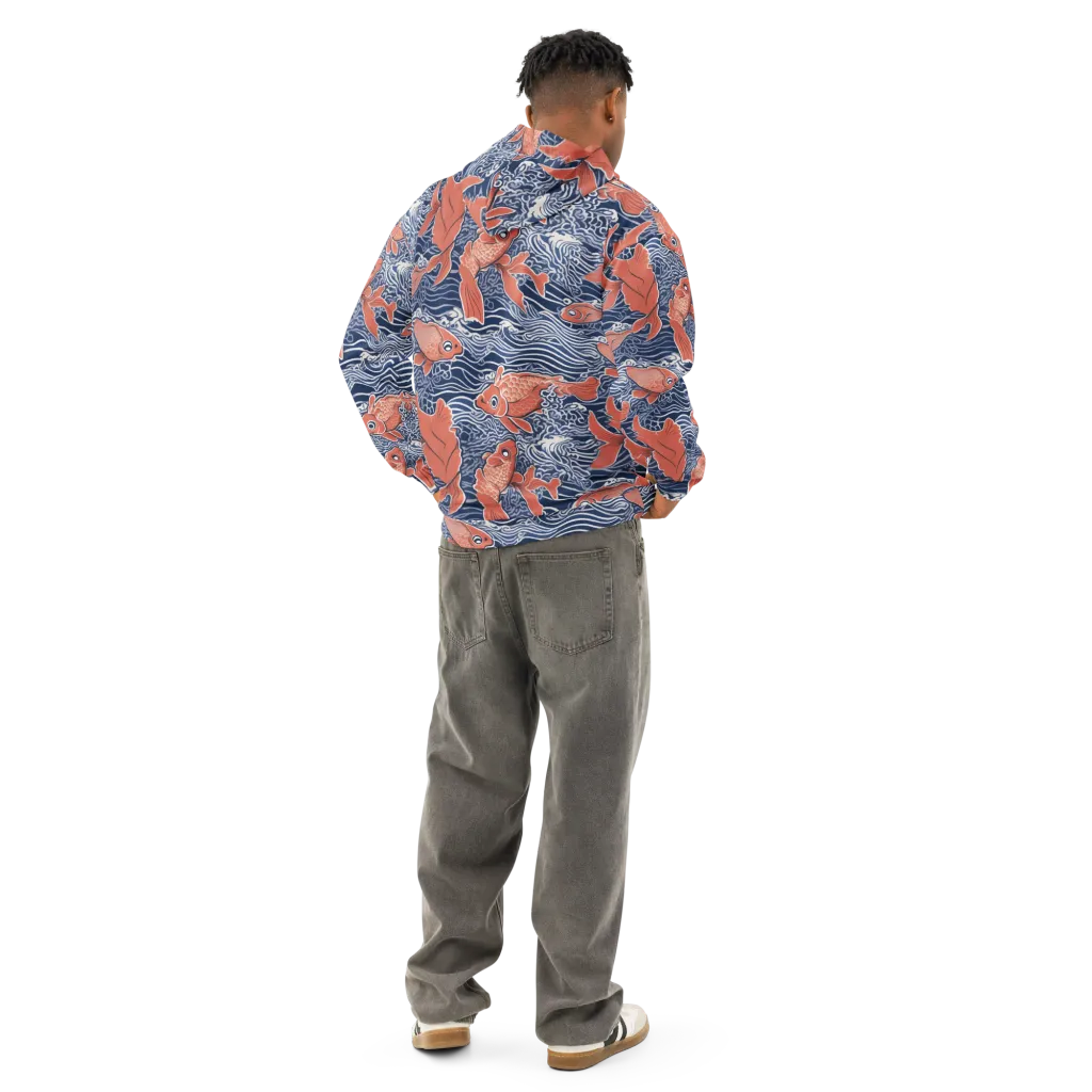 Navy Koi on Cotton Hoodie — Back