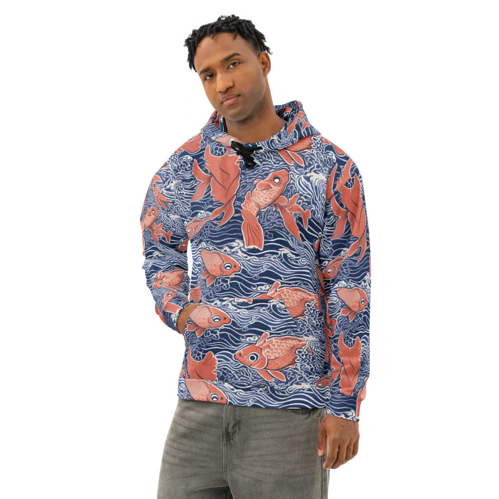 Navy Koi on Cotton Hoodie — Left Front