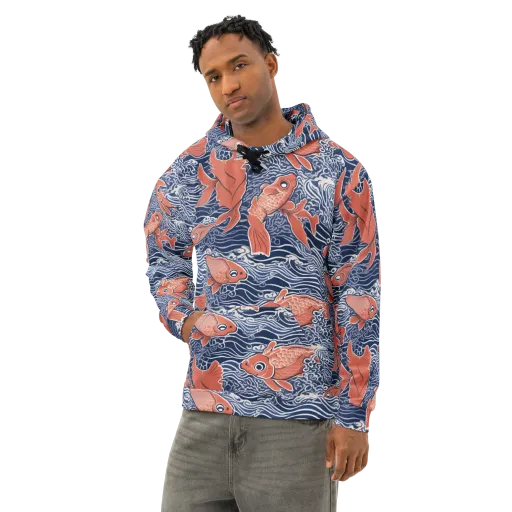 Navy Koi on a Cotton Hoodie