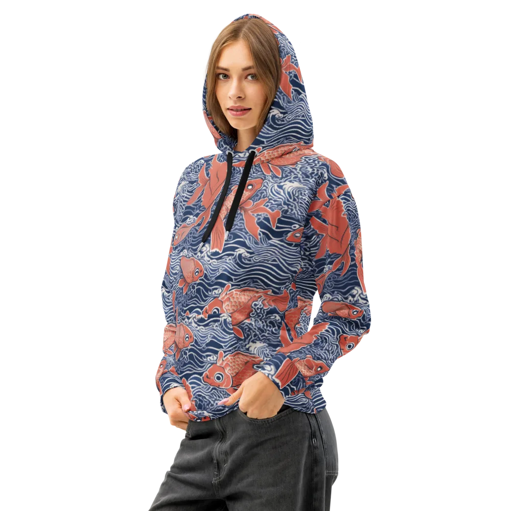 Navy Koi on Cotton Hoodie — Left Front