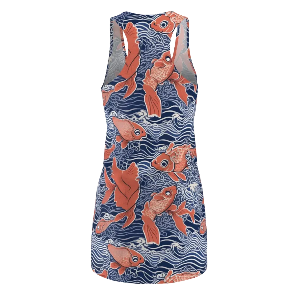 Navy Koi on Racerback Dress — Back