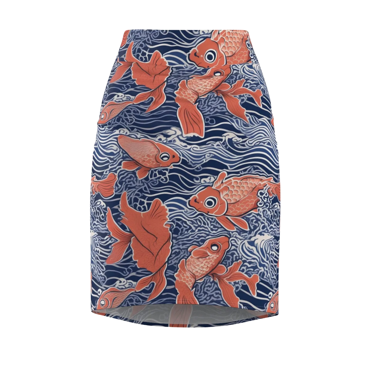Navy Koi on Pencil Skirt — Front