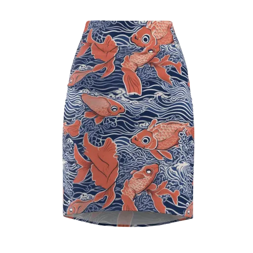 Navy Koi on a Pencil Skirt