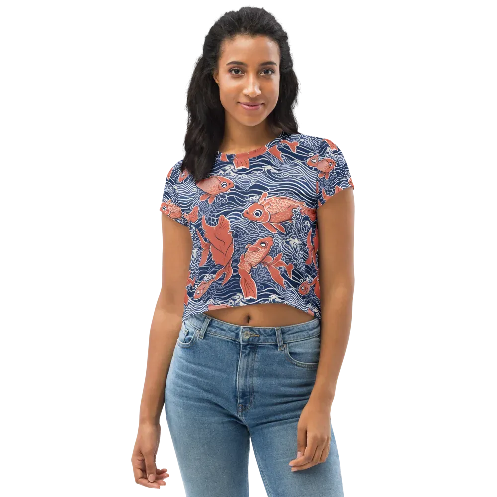 Navy Koi on Crop Tee — Front